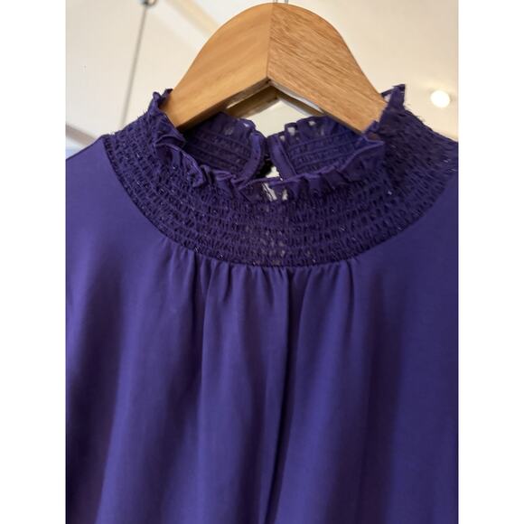 Talbots Purple WOVEN SLEEVE SMOCKED TOP Size Large Medium NWT - Picture 5 of 8